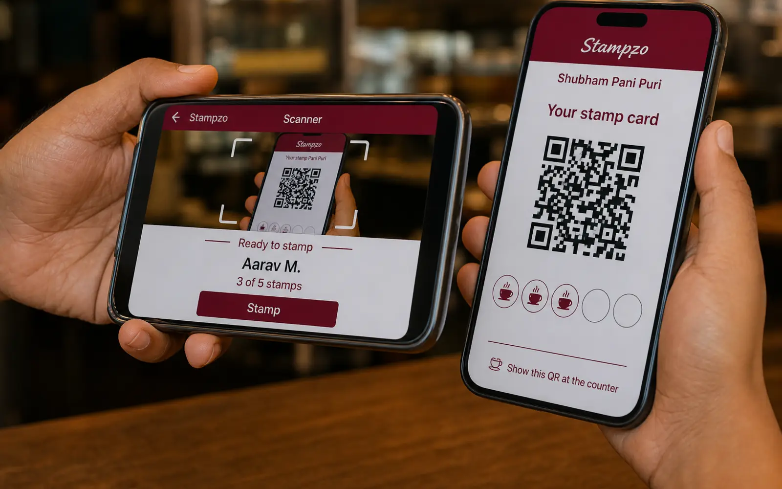 Staff using the Stampzo scanner on a phone